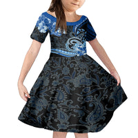 Polynesia Paisley Family Matching Off Shoulder Maxi Dress and Hawaiian Shirt Mix Blue Polynesian Pattern LT05 Daughter's Dress Blue - Polynesian Pride