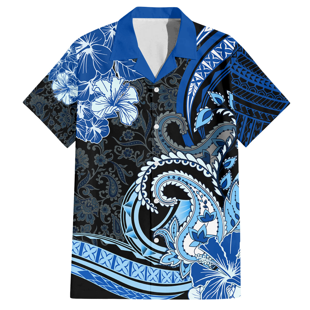 Polynesia Paisley Family Matching Summer Maxi Dress and Hawaiian Shirt Mix Blue Polynesian Pattern LT05 Dad's Shirt - Short Sleeve Blue - Polynesian Pride