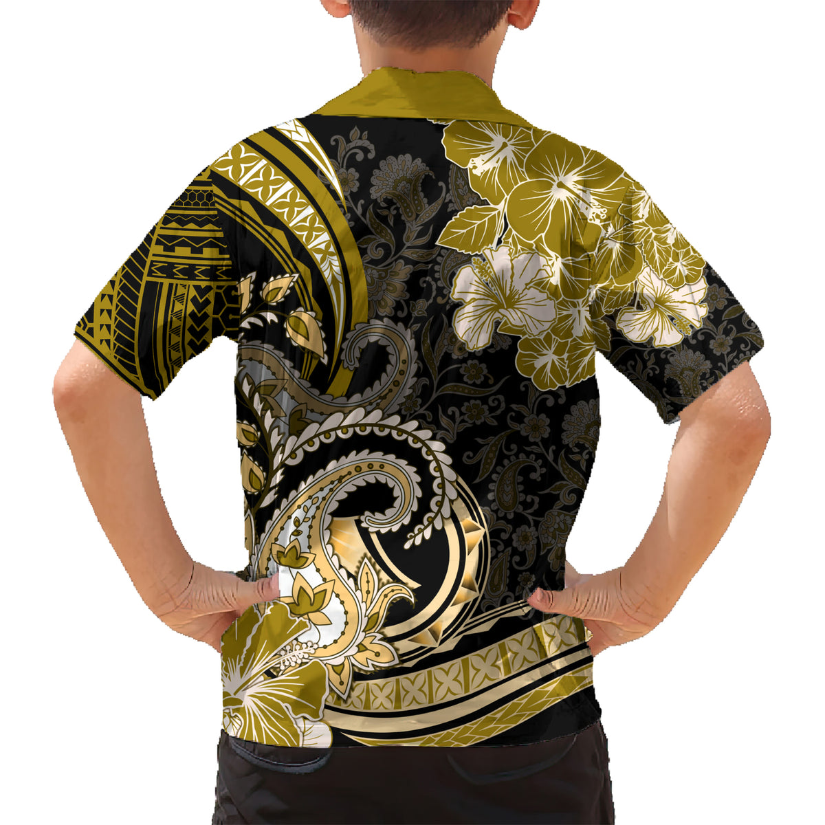 Polynesia Paisley Kid Hawaiian Shirt Mix Gold Polynesian Pattern LT05 - Polynesian Pride