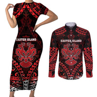 Personalised Easter Island Couples Matching Short Sleeve Bodycon Dress and Long Sleeve Button Shirt Polynesian Pattern Emblem