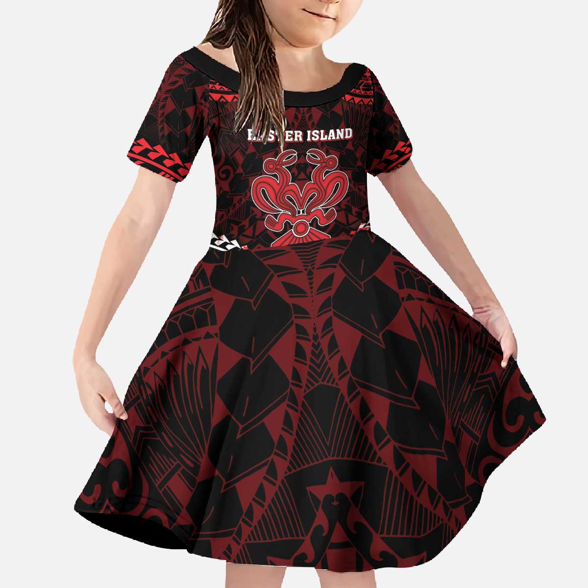 Personalised Easter Island Family Matching Off The Shoulder Long Sleeve Dress and Hawaiian Shirt Polynesian Pattern Emblem