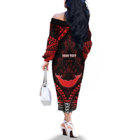Personalised Easter Island Family Matching Off The Shoulder Long Sleeve Dress and Hawaiian Shirt Polynesian Pattern Emblem