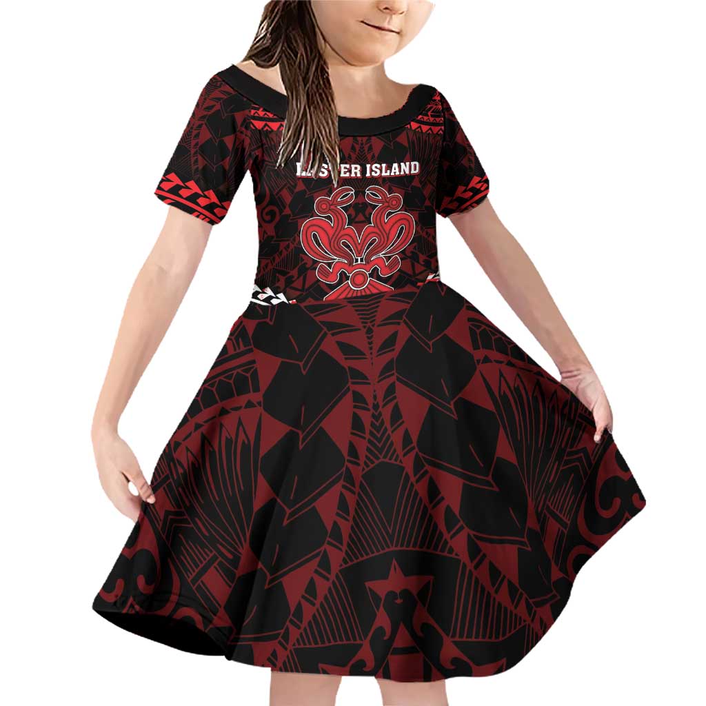 Personalised Easter Island Family Matching Off Shoulder Short Dress and Hawaiian Shirt Polynesian Pattern Emblem LT05 Daughter's Dress Black - Polynesian Pride