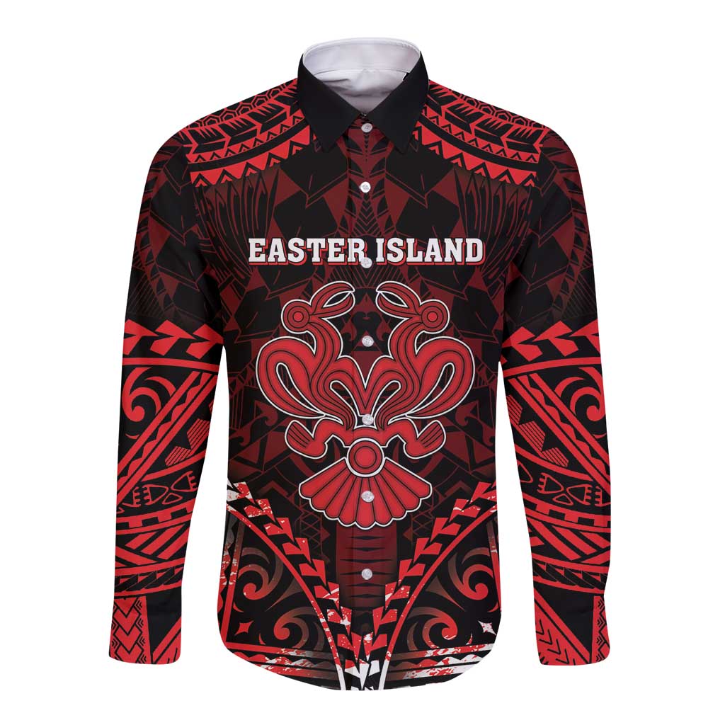 Personalised Easter Island Long Sleeve Button Shirt Polynesian Pattern Emblem