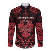 Personalised Easter Island Long Sleeve Button Shirt Polynesian Pattern Emblem