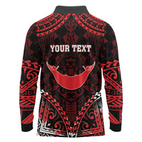 Personalised Easter Island Long Sleeve Polo Shirt Polynesian Pattern Emblem