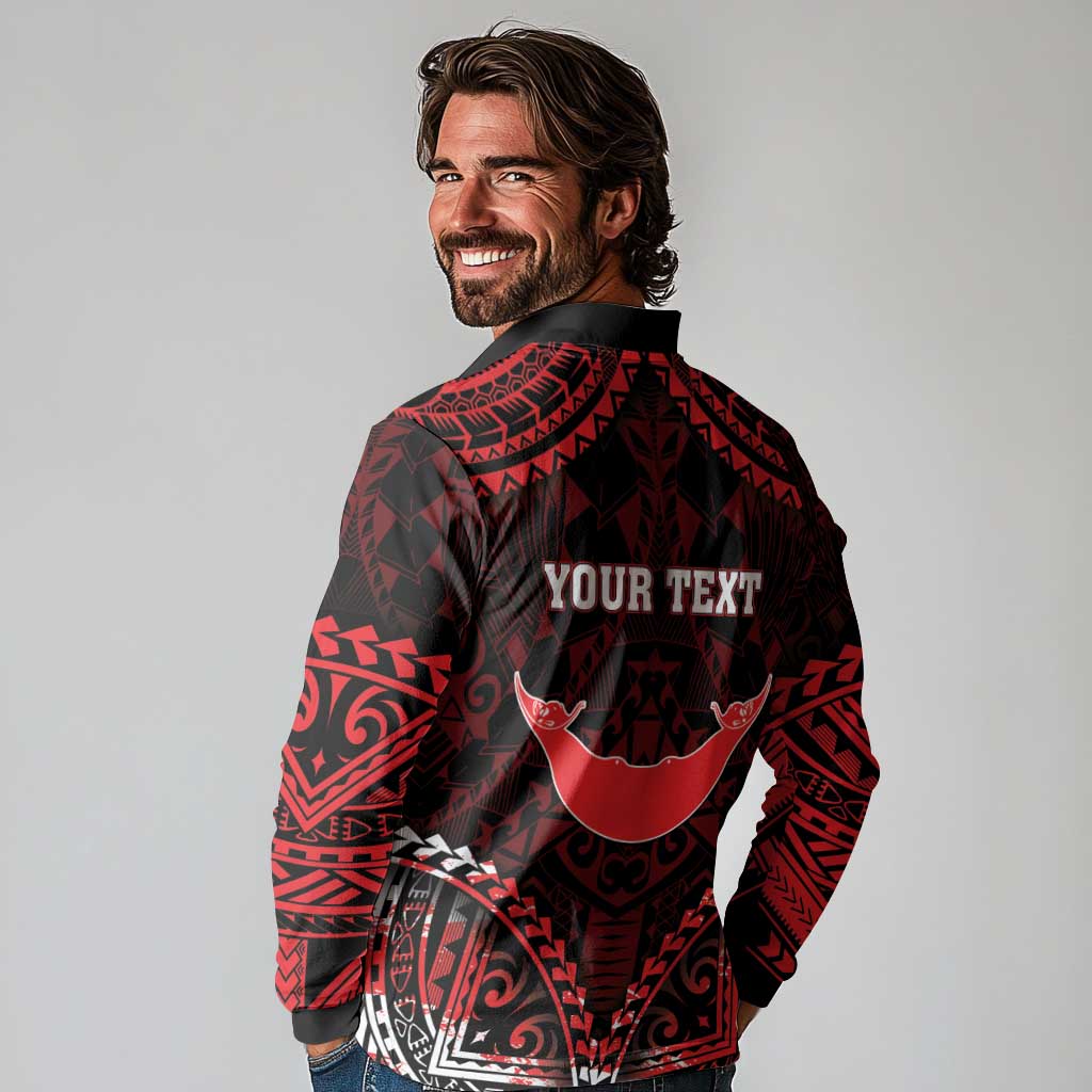 Personalised Easter Island Long Sleeve Polo Shirt Polynesian Pattern Emblem