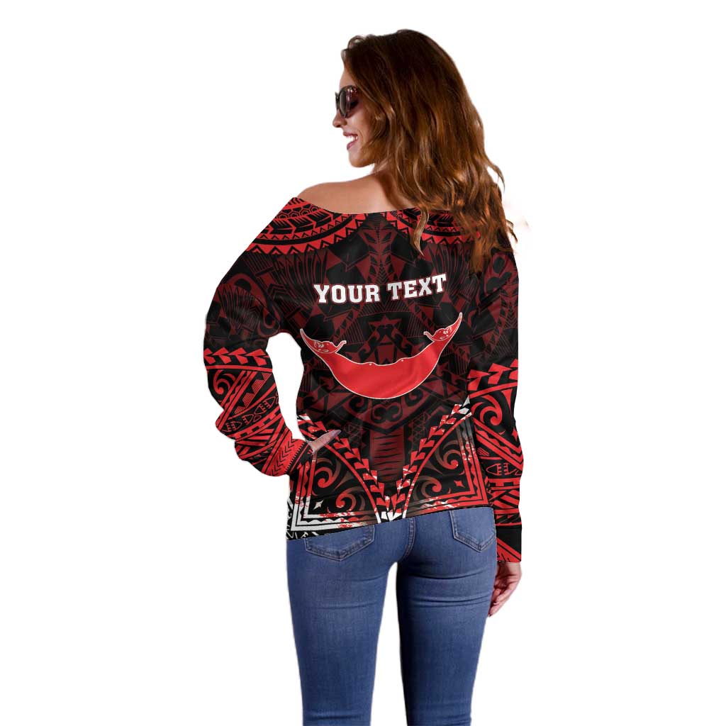 Personalised Easter Island Off Shoulder Sweater Polynesian Pattern Emblem