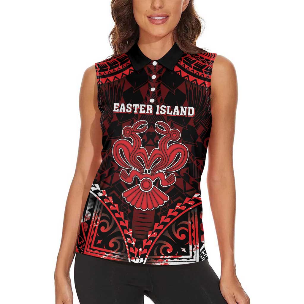 Personalised Easter Island Women Sleeveless Polo Shirt Polynesian Pattern Emblem
