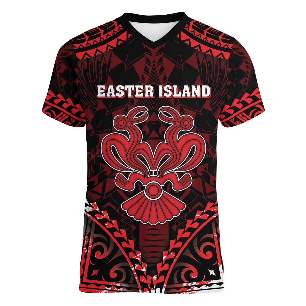 Personalised Easter Island Women V-Neck T-Shirt Polynesian Pattern Emblem
