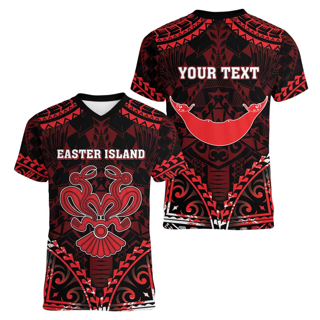 Personalised Easter Island Women V-Neck T-Shirt Polynesian Pattern Emblem