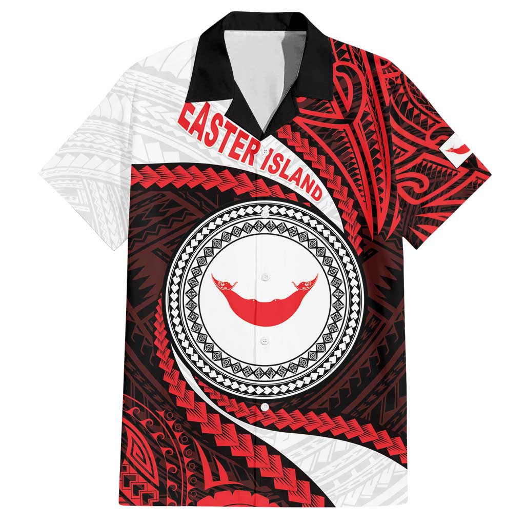 Easter Island Family Matching Off Shoulder Maxi Dress and Hawaiian Shirt Moai Statues Polynesian Style LT05 Dad's Shirt - Short Sleeve Red - Polynesian Pride