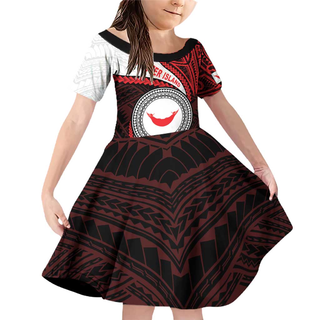 Easter Island Family Matching Off Shoulder Short Dress and Hawaiian Shirt Moai Statues Polynesian Style