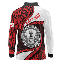 Easter Island Long Sleeve Polo Shirt Moai Statues Polynesian Style