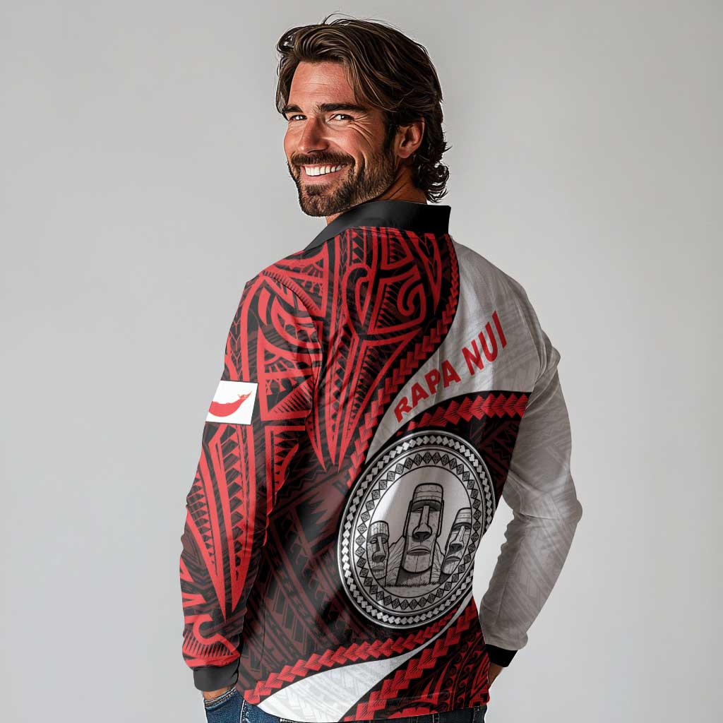 Easter Island Long Sleeve Polo Shirt Moai Statues Polynesian Style