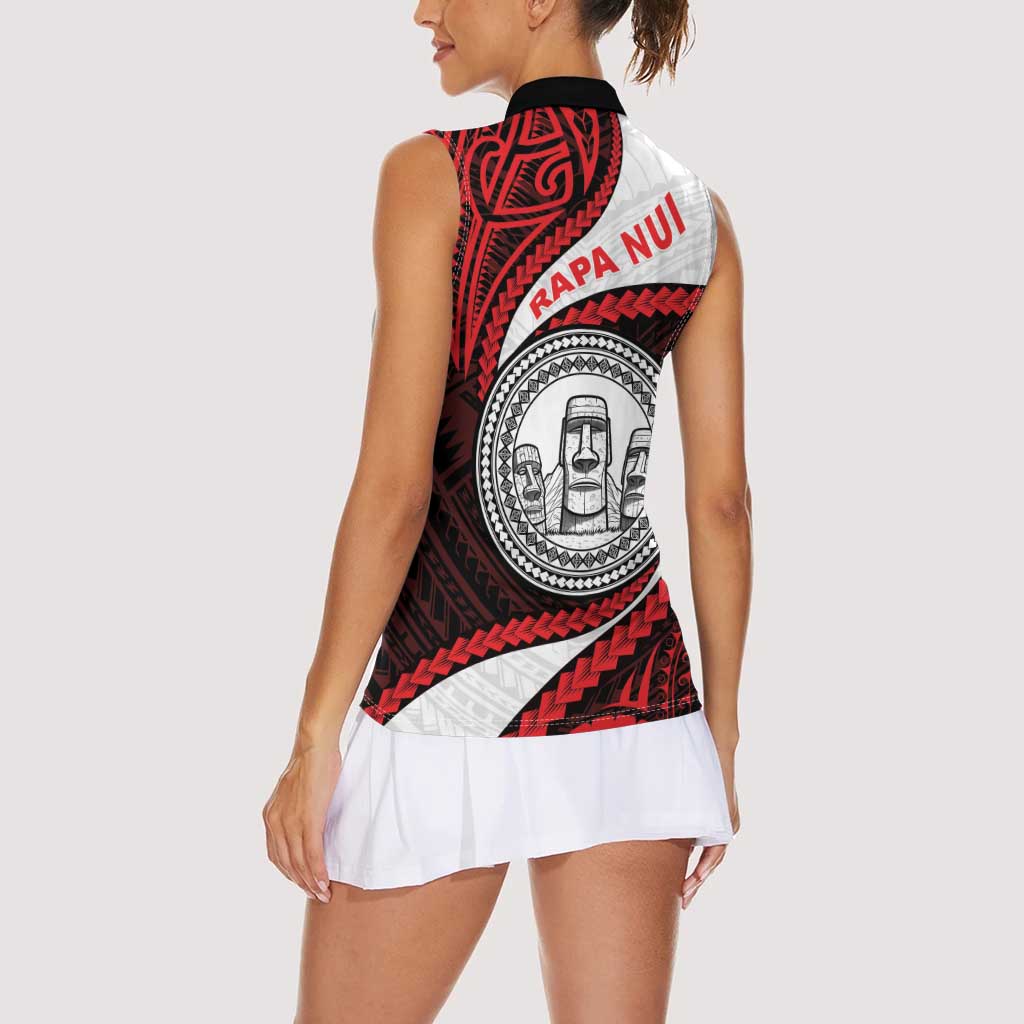 Easter Island Women Sleeveless Polo Shirt Moai Statues Polynesian Style