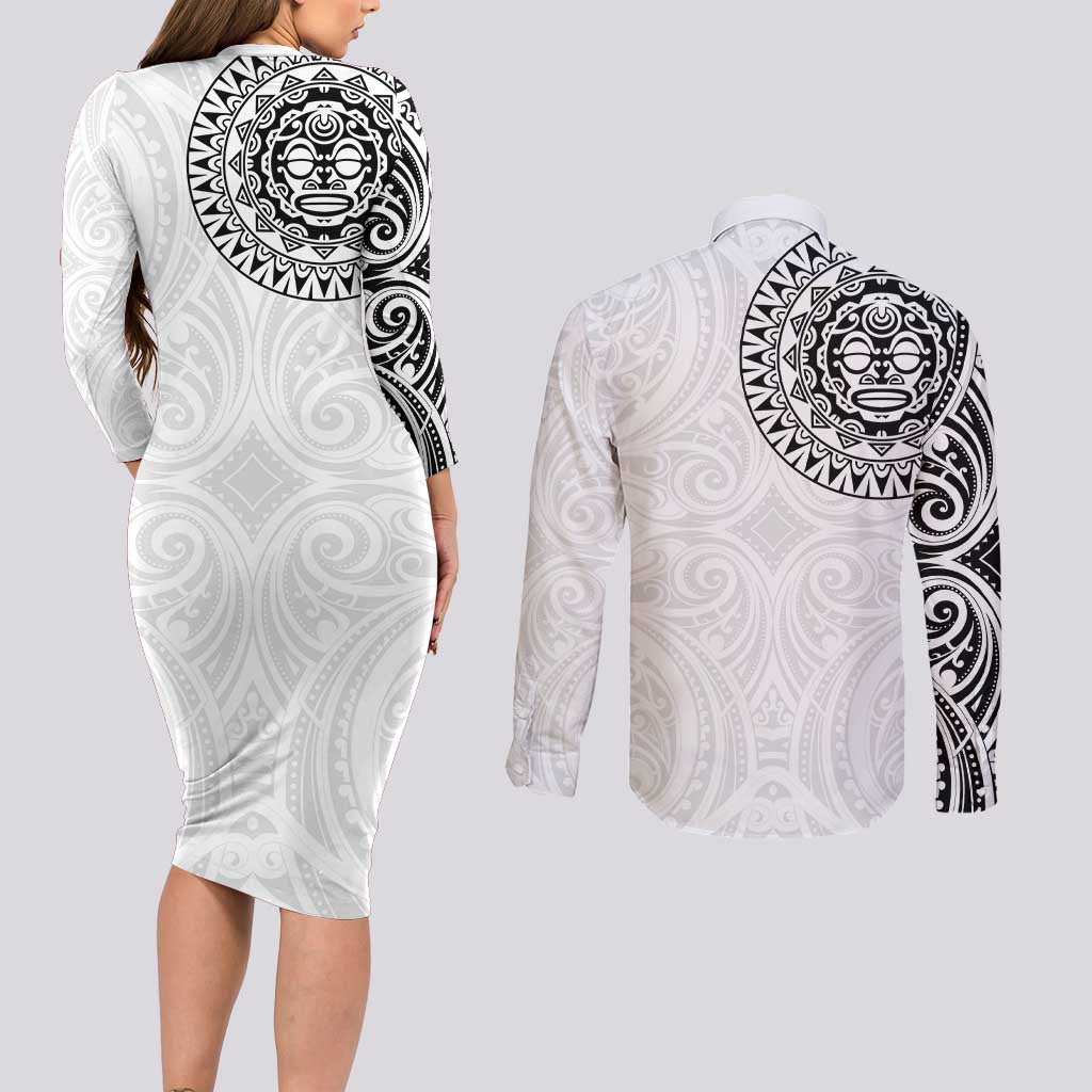 New Zealand Aotearoa Couples Matching Long Sleeve Bodycon Dress and Long Sleeve Button Shirt Maori Te Mata O Rongokako LT05 - Polynesian Pride