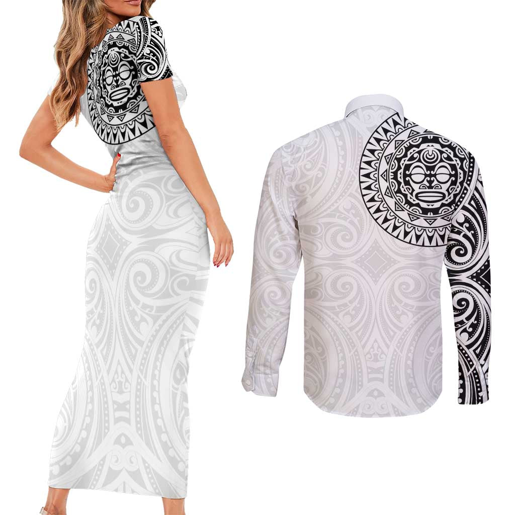 New Zealand Aotearoa Couples Matching Short Sleeve Bodycon Dress and Long Sleeve Button Shirt Maori Te Mata O Rongokako LT05 - Polynesian Pride