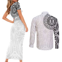 New Zealand Aotearoa Couples Matching Short Sleeve Bodycon Dress and Long Sleeve Button Shirt Maori Te Mata O Rongokako LT05 - Polynesian Pride