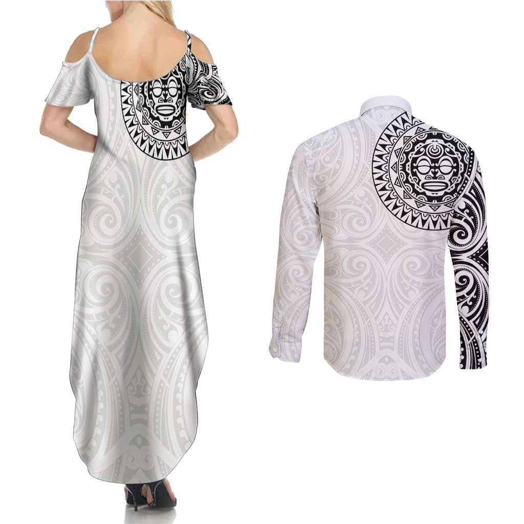 New Zealand Aotearoa Couples Matching Summer Maxi Dress and Long Sleeve Button Shirt Maori Te Mata O Rongokako LT05 - Polynesian Pride