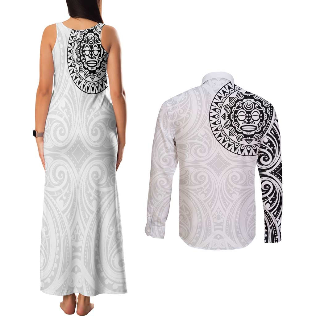 New Zealand Aotearoa Couples Matching Tank Maxi Dress and Long Sleeve Button Shirt Maori Te Mata O Rongokako LT05 - Polynesian Pride