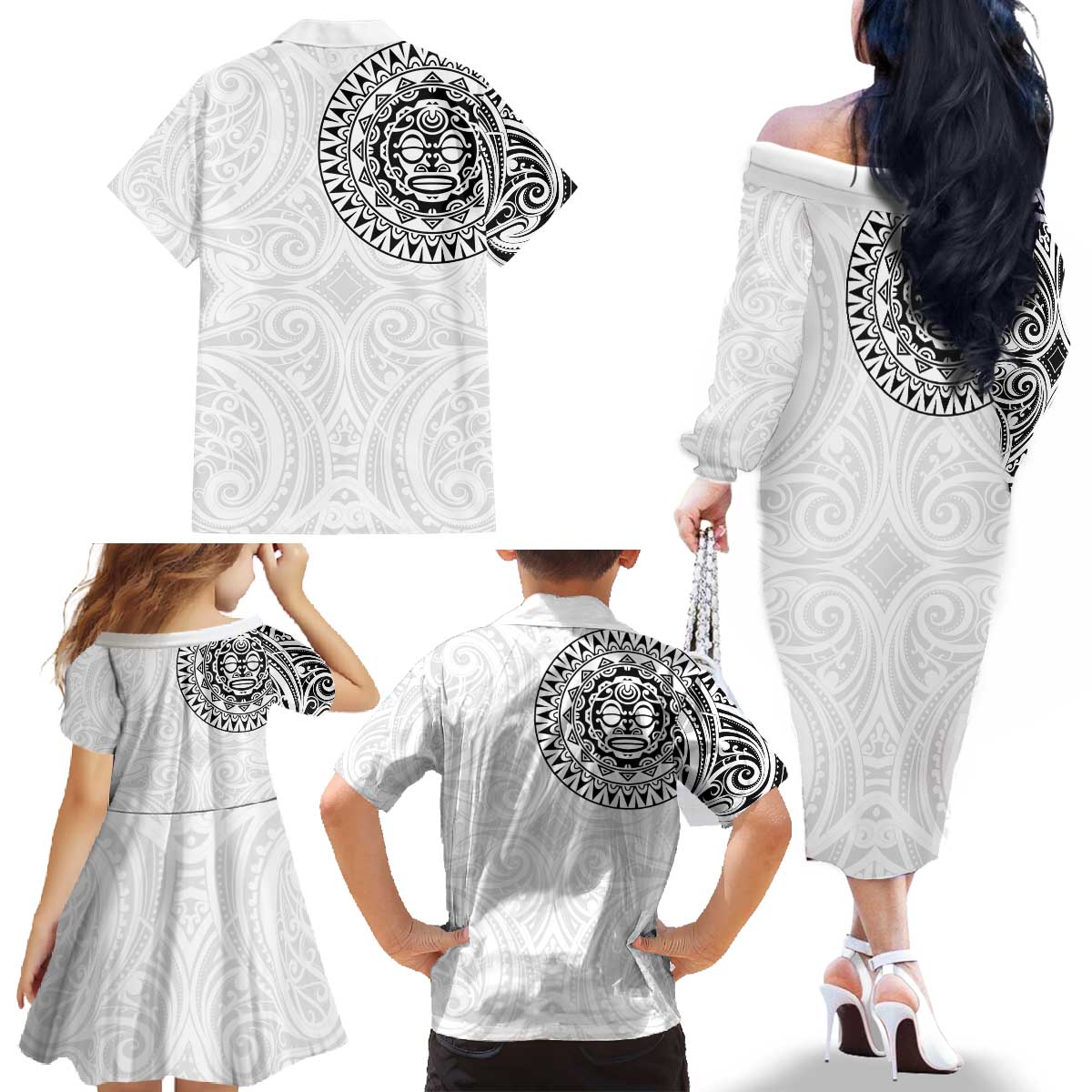 New Zealand Aotearoa Family Matching Off The Shoulder Long Sleeve Dress and Hawaiian Shirt Maori Te Mata O Rongokako LT05 - Polynesian Pride