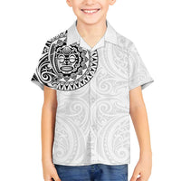 New Zealand Aotearoa Family Matching Off Shoulder Maxi Dress and Hawaiian Shirt Maori Te Mata O Rongokako LT05 Son's Shirt White - Polynesian Pride