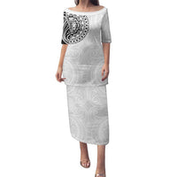 New Zealand Aotearoa Family Matching Puletasi and Hawaiian Shirt Maori Te Mata O Rongokako LT05 Mom's Dress White - Polynesian Pride