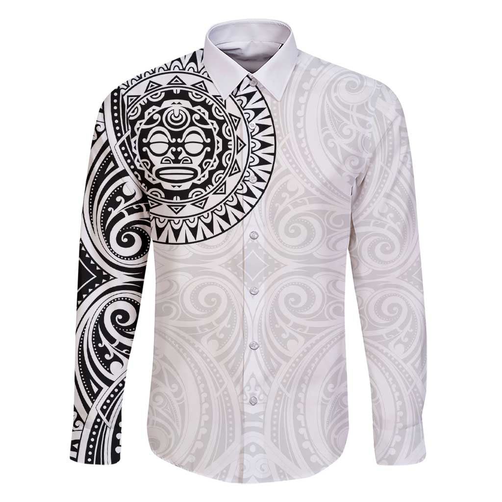 New Zealand Aotearoa Family Matching Short Sleeve Bodycon Dress and Hawaiian Shirt Maori Te Mata O Rongokako LT05 Dad's Shirt - Long Sleeve White - Polynesian Pride