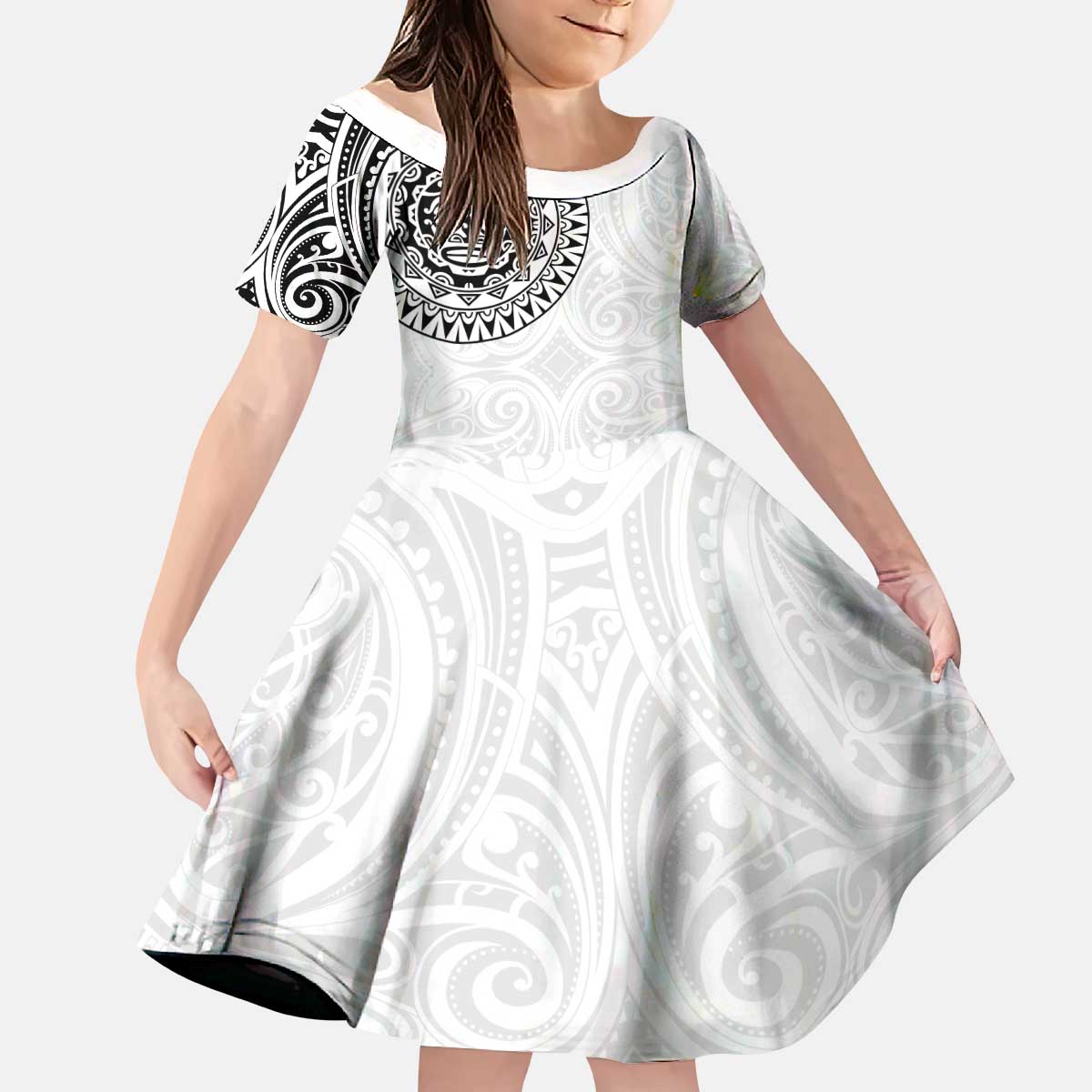 New Zealand Aotearoa Kid Short Sleeve Dress Maori Te Mata O Rongokako LT05 KID White - Polynesian Pride