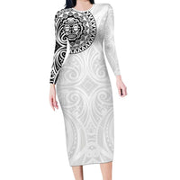 New Zealand Aotearoa Long Sleeve Bodycon Dress Maori Te Mata O Rongokako LT05 Long Dress White - Polynesian Pride