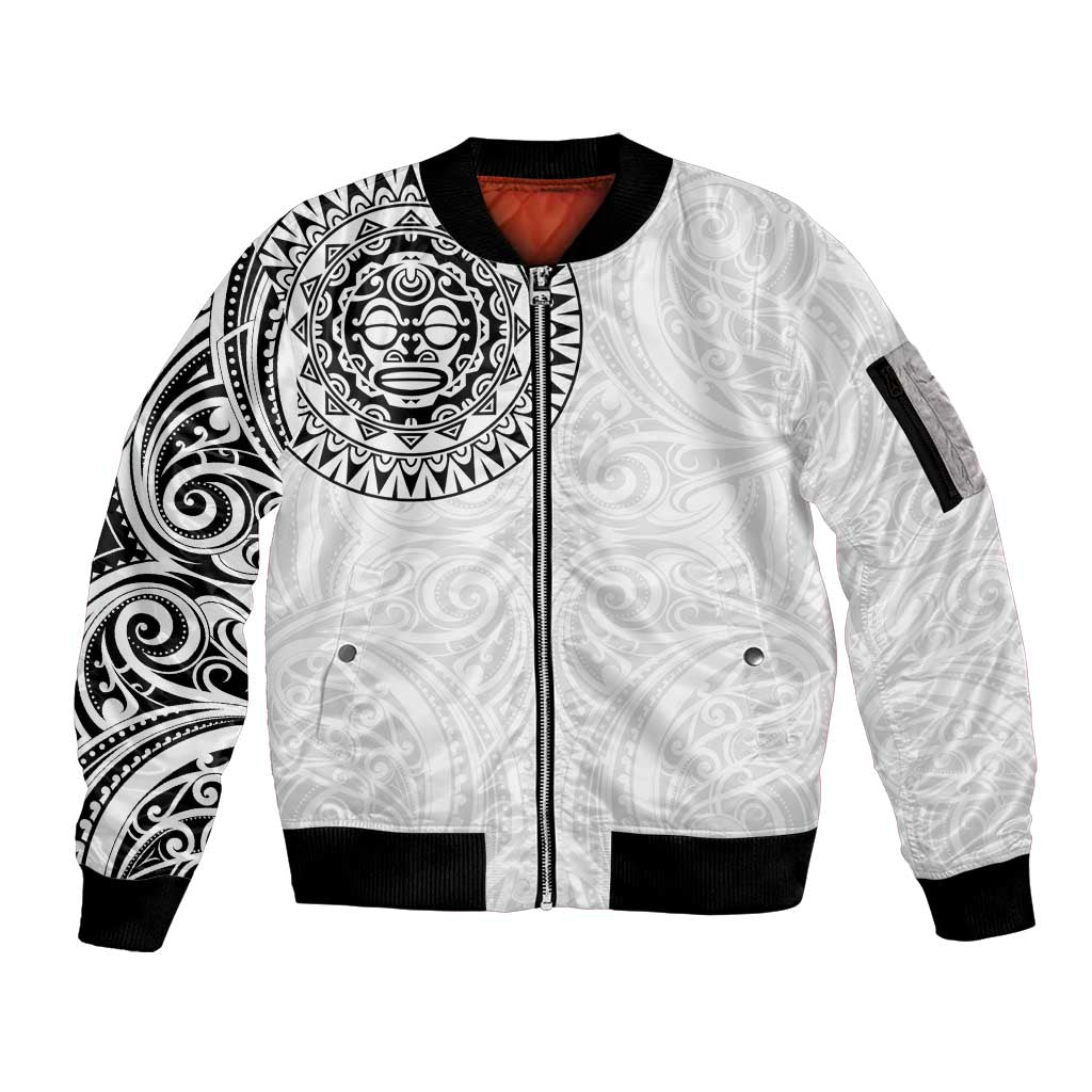 New Zealand Aotearoa Sleeve Zip Bomber Jacket Maori Te Mata O Rongokako LT05 Unisex White - Polynesian Pride