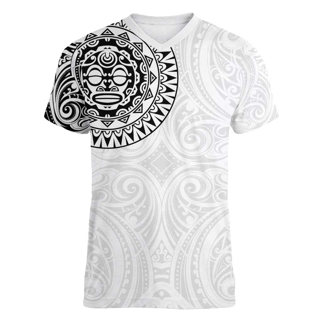 New Zealand Aotearoa Women V-Neck T-Shirt Maori Te Mata O Rongokako LT05 Female White - Polynesian Pride