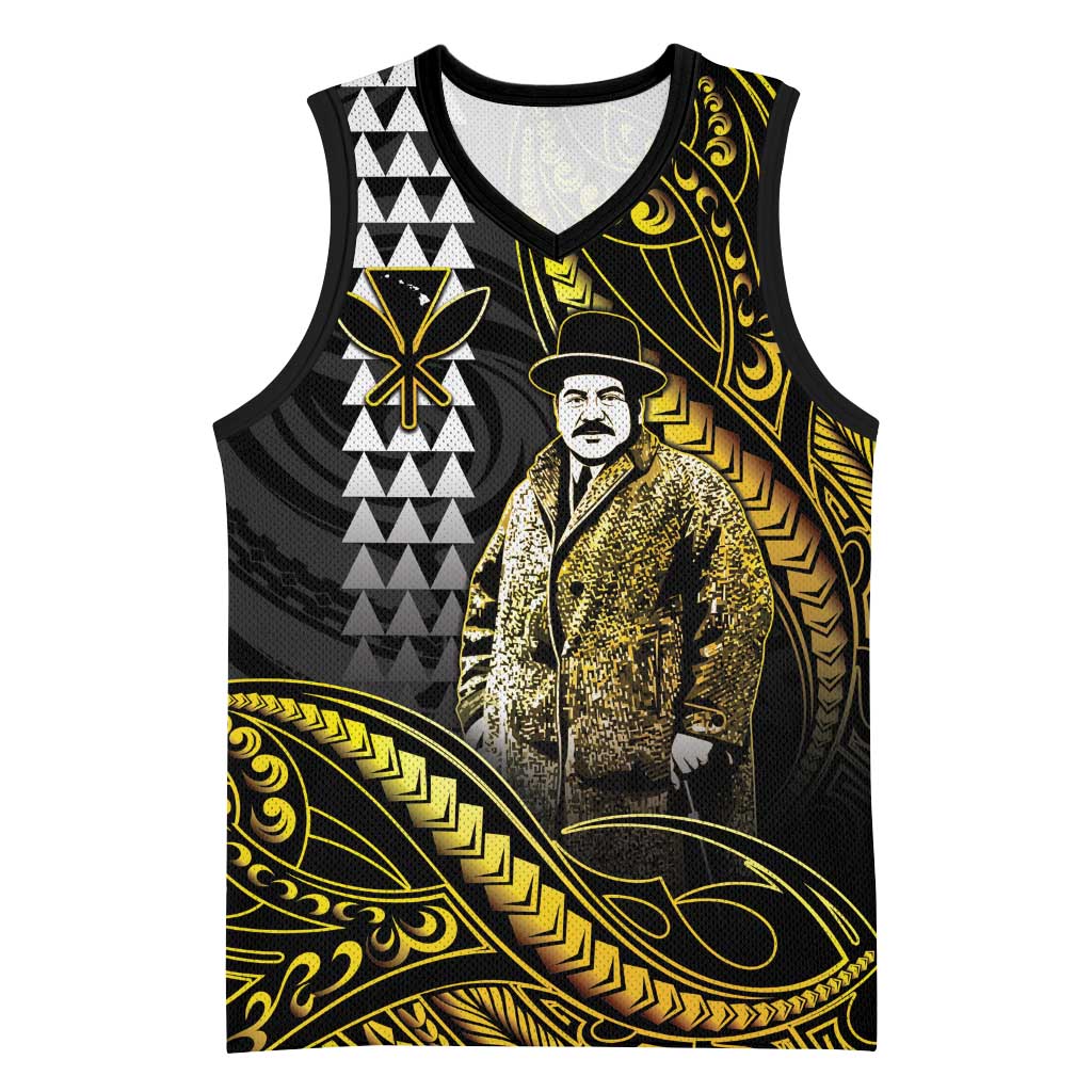 Hawaii Kuhio The Citizen Prince Basketball Jersey Gold Polynesian Tribal Tattoo