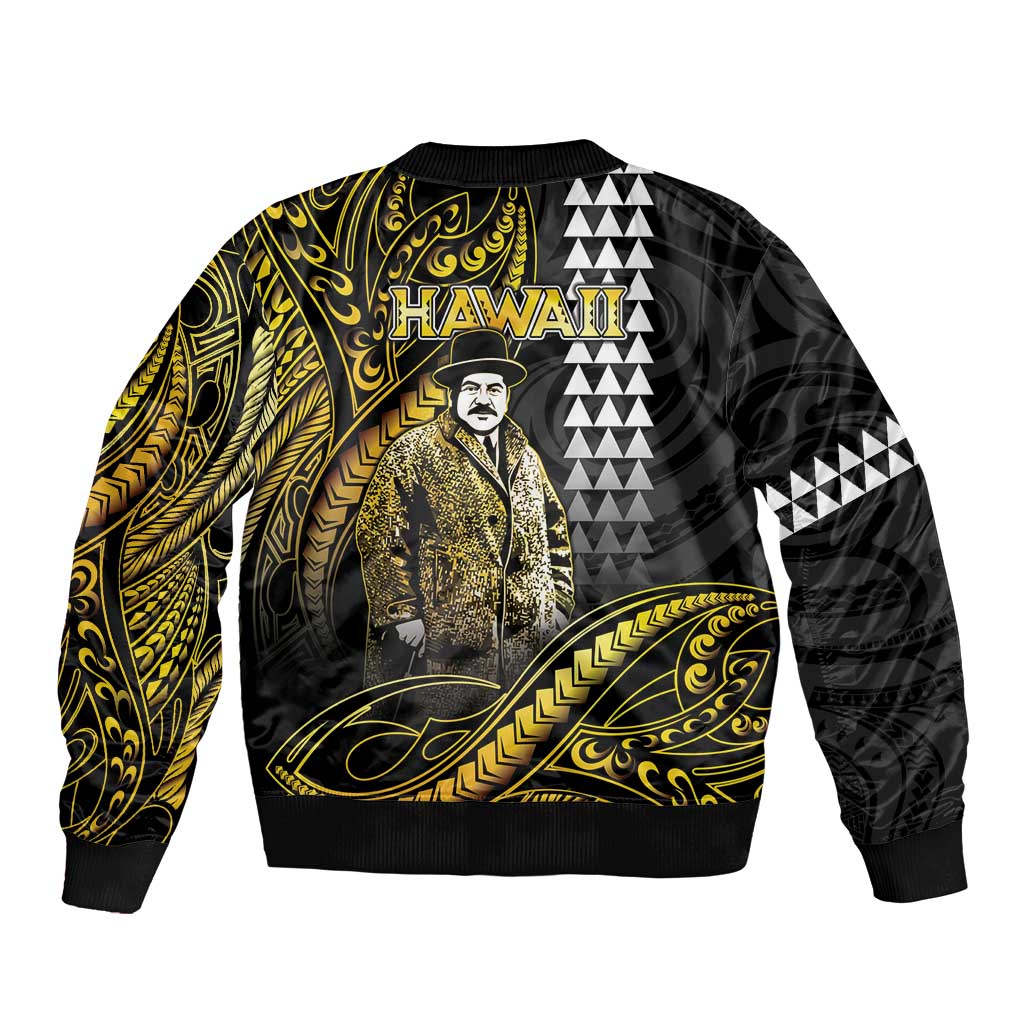 Hawaii Kuhio The Citizen Prince Bomber Jacket Gold Polynesian Tribal Tattoo