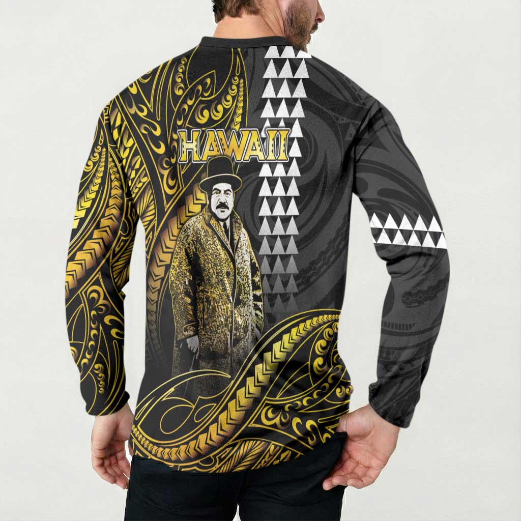 Hawaii Kuhio The Citizen Prince Button Sweatshirt Gold Polynesian Tribal Tattoo