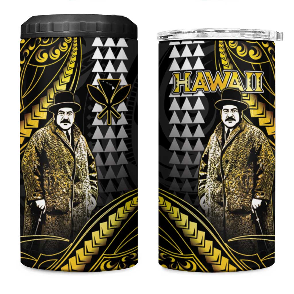 Hawaii Kuhio The Citizen Prince 4 in 1 Can Cooler Tumbler Gold Polynesian Tribal Tattoo