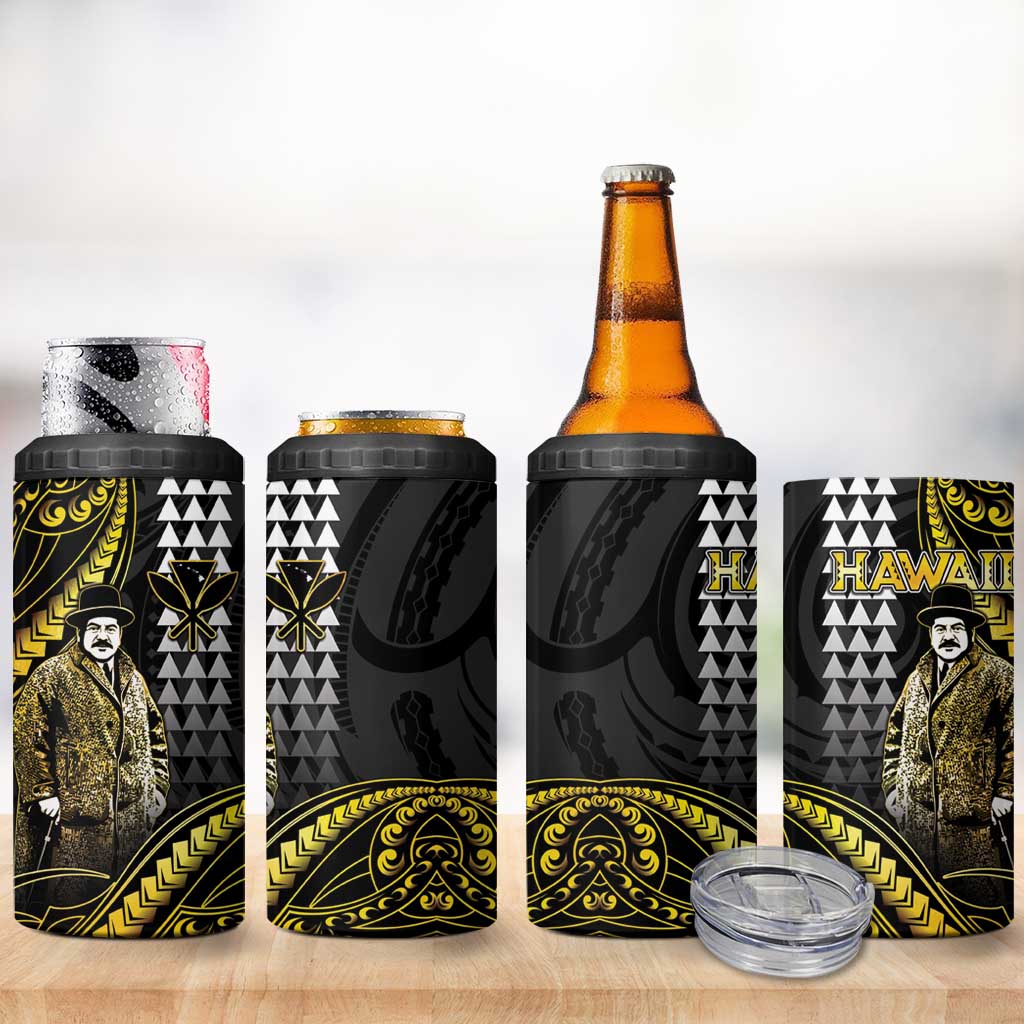 Hawaii Kuhio The Citizen Prince 4 in 1 Can Cooler Tumbler Gold Polynesian Tribal Tattoo