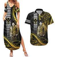 Hawaii Kuhio The Citizen Prince Couples Matching Summer Maxi Dress and Hawaiian Shirt Gold Polynesian Tribal Tattoo LT05 Gold - Polynesian Pride