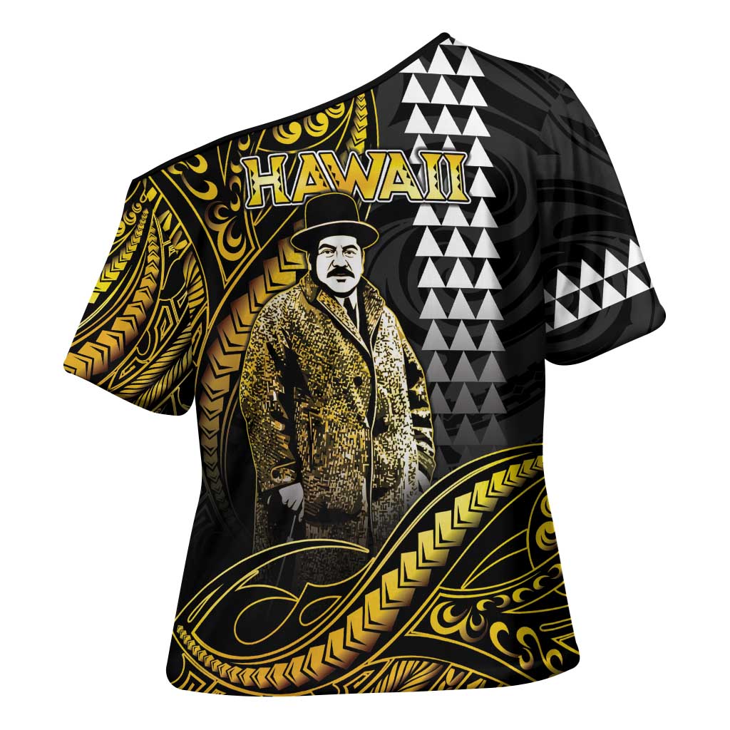 Hawaii Kuhio The Citizen Prince Cross Shoulder Shirt Gold Polynesian Tribal Tattoo