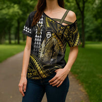 Hawaii Kuhio The Citizen Prince Cross Shoulder Shirt Gold Polynesian Tribal Tattoo