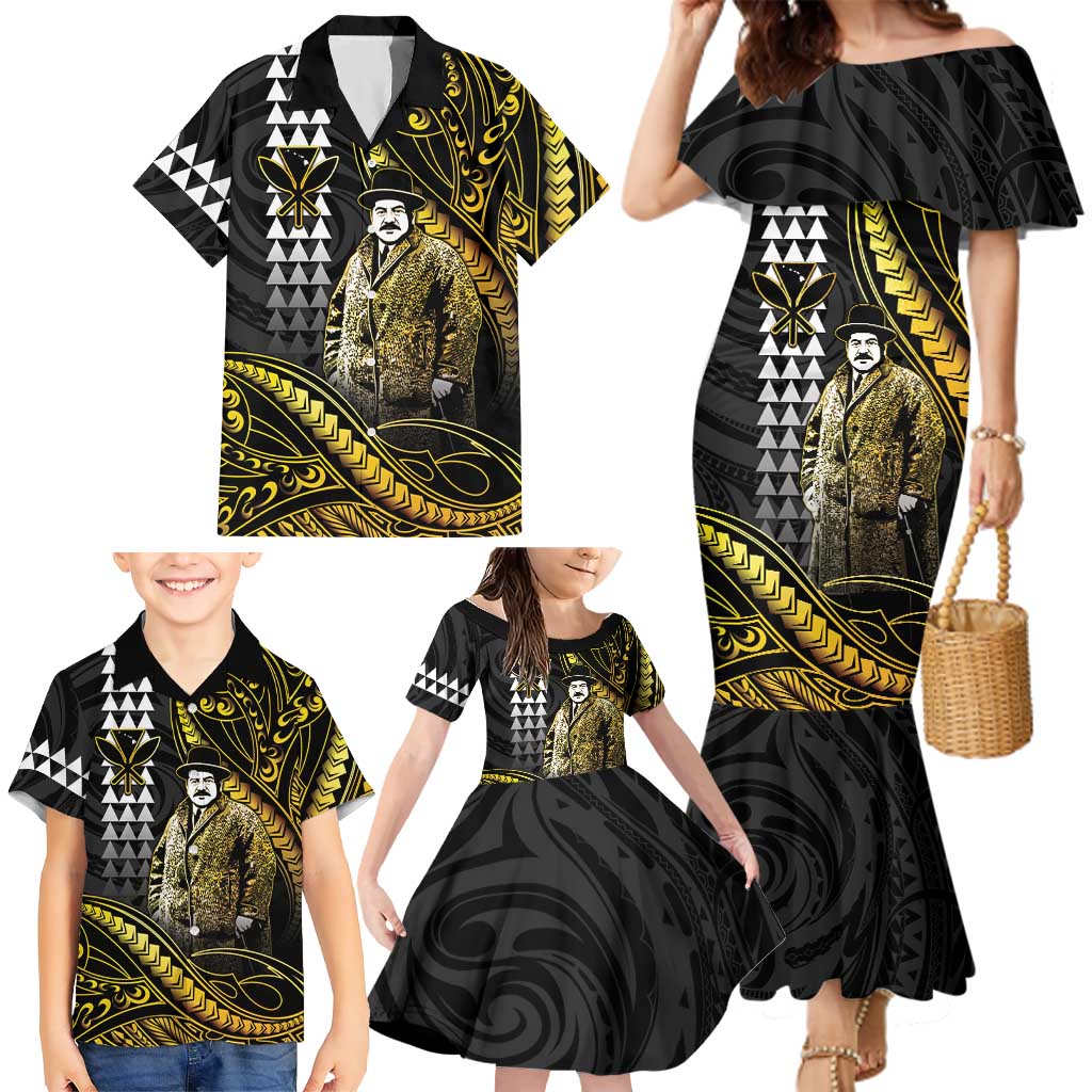 Hawaii Kuhio The Citizen Prince Family Matching Mermaid Dress and Hawaiian Shirt Gold Polynesian Tribal Tattoo LT05 - Polynesian Pride