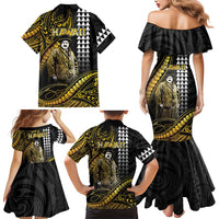 Hawaii Kuhio The Citizen Prince Family Matching Mermaid Dress and Hawaiian Shirt Gold Polynesian Tribal Tattoo LT05 - Polynesian Pride