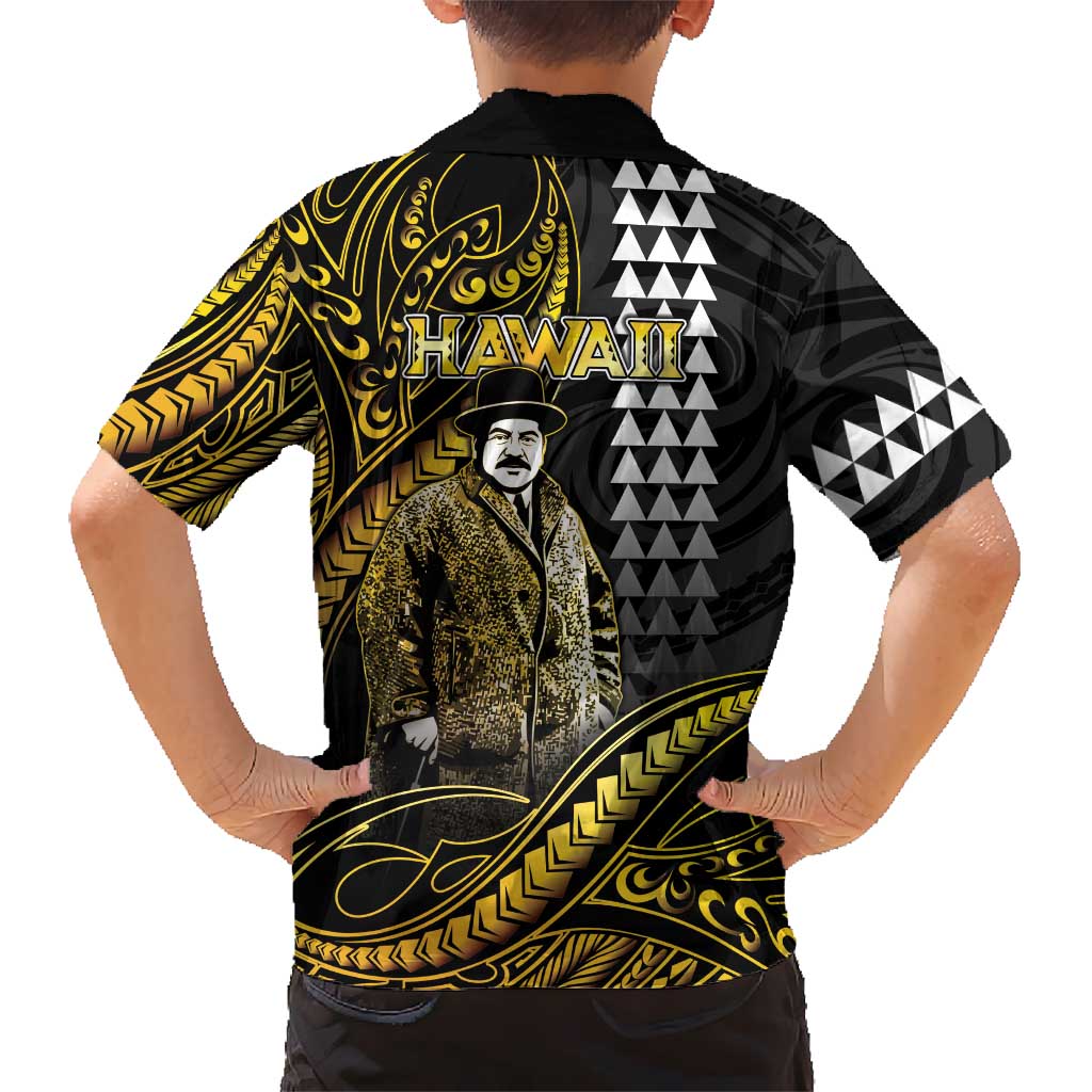 Hawaii Kuhio The Citizen Prince Family Matching Off Shoulder Maxi Dress and Hawaiian Shirt Gold Polynesian Tribal Tattoo LT05 - Polynesian Pride