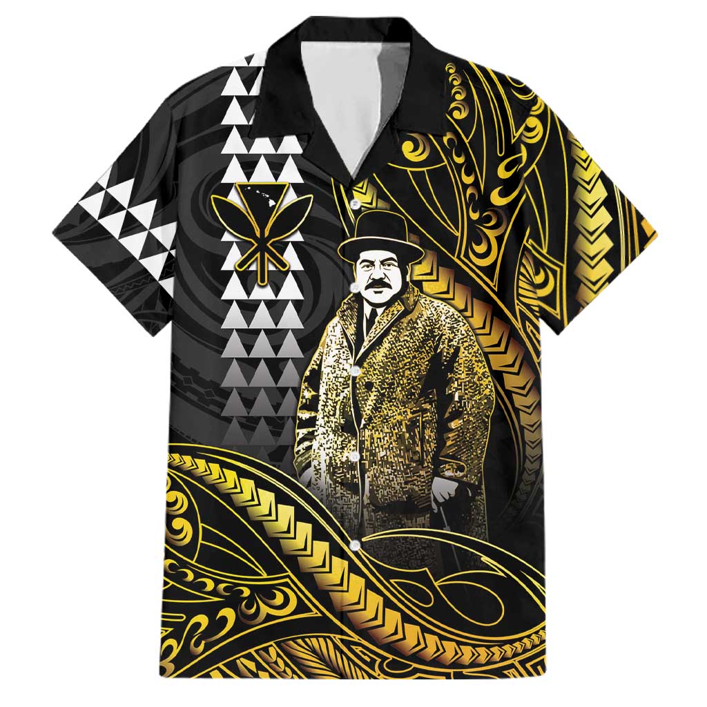 Hawaii Kuhio The Citizen Prince Family Matching Off Shoulder Short Dress and Hawaiian Shirt Gold Polynesian Tribal Tattoo LT05 Dad's Shirt - Short Sleeve Gold - Polynesian Pride