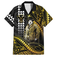 Hawaii Kuhio The Citizen Prince Family Matching Off Shoulder Short Dress and Hawaiian Shirt Gold Polynesian Tribal Tattoo LT05 Dad's Shirt - Short Sleeve Gold - Polynesian Pride