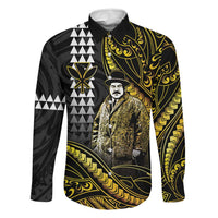 Hawaii Kuhio The Citizen Prince Family Matching Short Sleeve Bodycon Dress and Hawaiian Shirt Gold Polynesian Tribal Tattoo LT05 Dad's Shirt - Long Sleeve Gold - Polynesian Pride