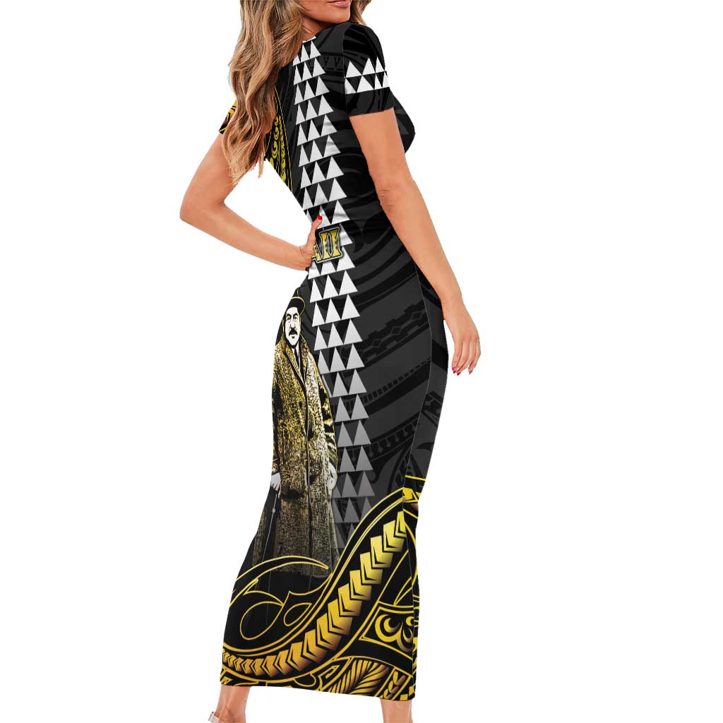 Hawaii Kuhio The Citizen Prince Family Matching Short Sleeve Bodycon Dress and Hawaiian Shirt Gold Polynesian Tribal Tattoo LT05 - Polynesian Pride