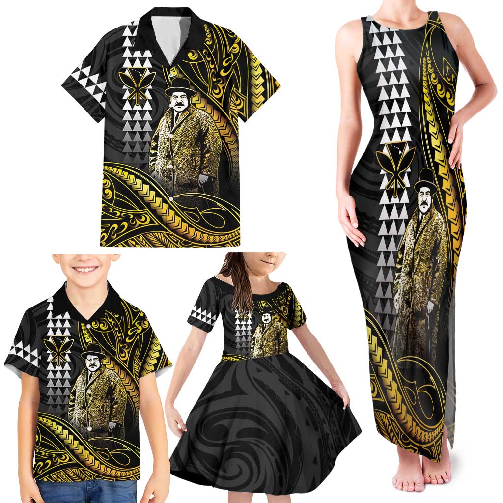 Hawaii Kuhio The Citizen Prince Family Matching Tank Maxi Dress and Hawaiian Shirt Gold Polynesian Tribal Tattoo LT05 - Polynesian Pride