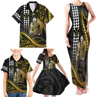 Hawaii Kuhio The Citizen Prince Family Matching Tank Maxi Dress and Hawaiian Shirt Gold Polynesian Tribal Tattoo LT05 - Polynesian Pride